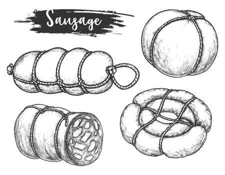 Set of isolated sausage and meat rouladeのイラスト素材