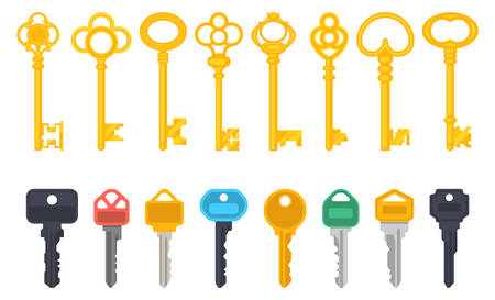 Vintage antique and modern keys flat simple iconsのイラスト素材