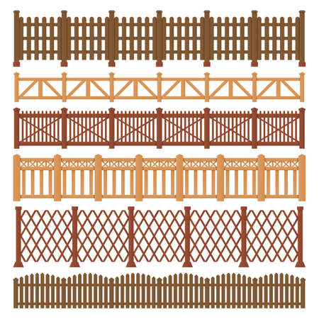 Wood fence, wooden gates of garden and farm houseのイラスト素材