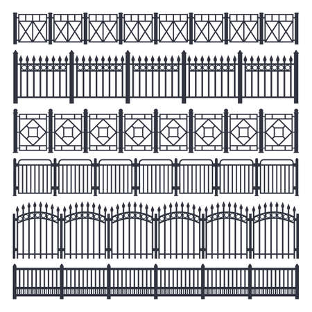 Metal fence and gate, iron steel railing barrierのイラスト素材