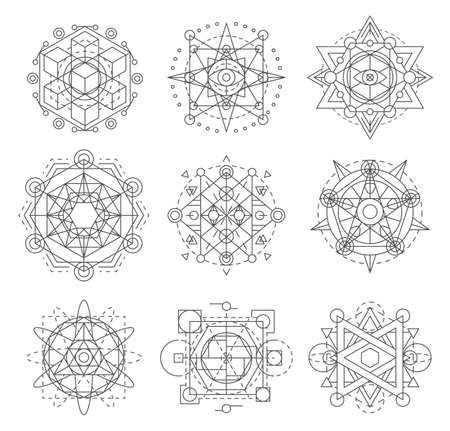 Sacred geometry symbols, esoteric astrology vector signsのイラスト素材