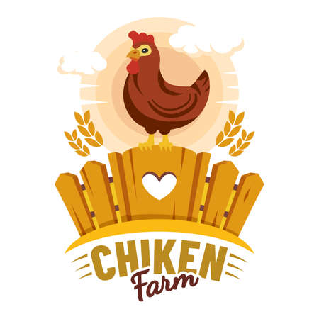 Chicken farm label, farmer organic product marketのイラスト素材