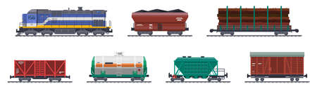 Train freight wagons, railway cargo containers vectorのイラスト素材