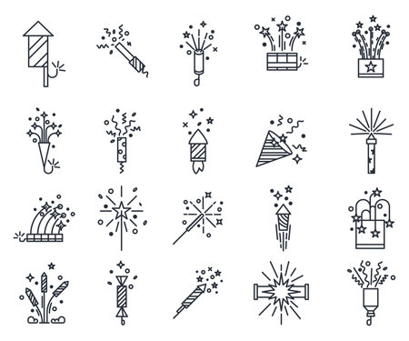 Vector fireworks or set of isolated salute, splashのイラスト素材