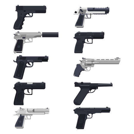Guns, modern handguns, firearm pistols, revolvers vectorのイラスト素材
