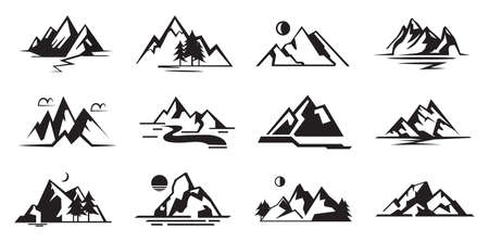 Mountains and nature landscape rocks silhouettesのイラスト素材