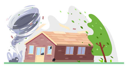 Tornado storm and house, hurricane or cyclone windのイラスト素材