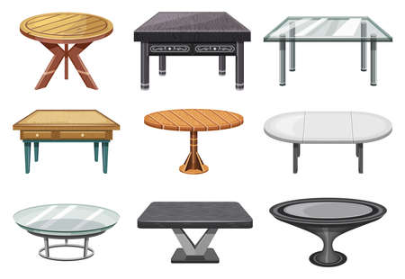 Tables, furniture of interior of wood or glassのイラスト素材