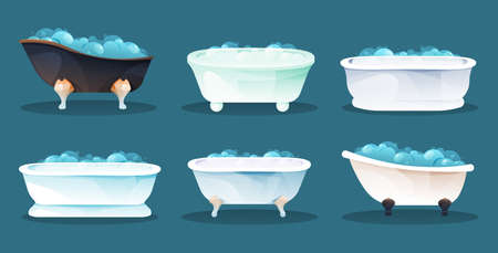 Bathtubs or bath tubs with bubble foam and waterのイラスト素材