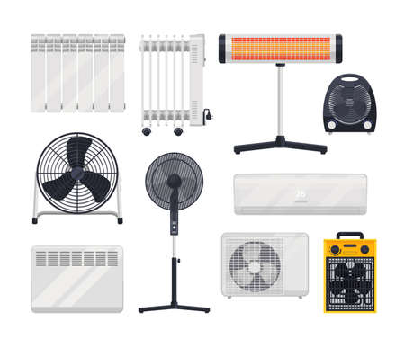 Heaters or electric radiators, heating and coolingのイラスト素材