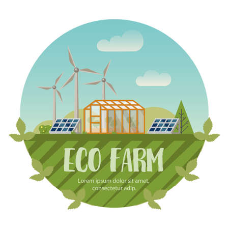 Farm eco agriculture, organic green eco farmingのイラスト素材