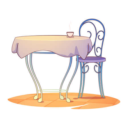 Table and restaurant chair in cafe with coffee cupのイラスト素材