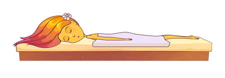 Girl or woman in spa or beauty salon, vector icon or clipart. Client relaxing at aromatherapy or massage in cosmetology center. Procedures for face and body. Woman healthcare or treatment.のイラスト素材