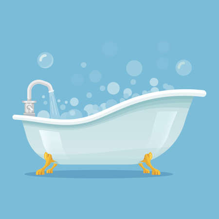 White bathtub or bath, vector icon or bannerのイラスト素材