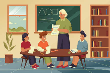 Lesson in a primary school, vector bannerのイラスト素材