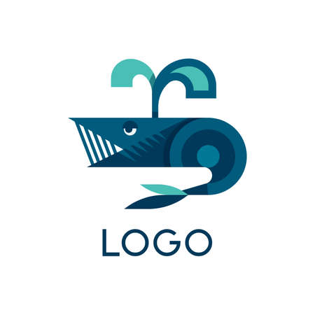 Blue whale logo design, vector icon or clipart.のイラスト素材