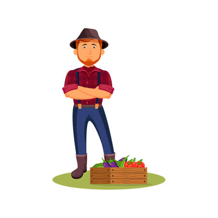 Farmer and harvest, vector icon or clipart.のイラスト素材