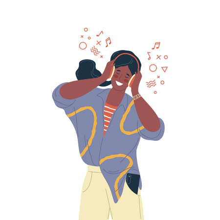 Woman listening a music, vector icon or clipart.のイラスト素材