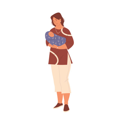 Mother with newborn baby, vector clipart or icon.のイラスト素材