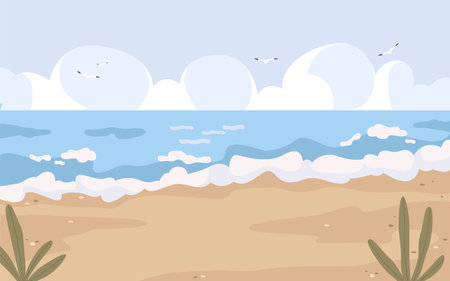 Seascape or beach landscape view, vector banner.のイラスト素材