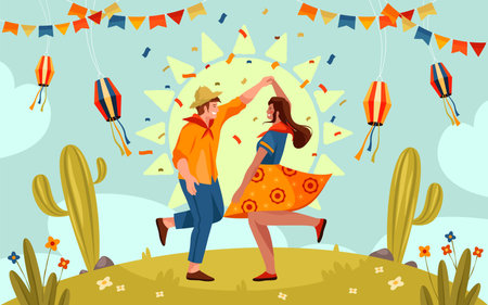Festa Junina or festas de Sao Joao, vector cardのイラスト素材