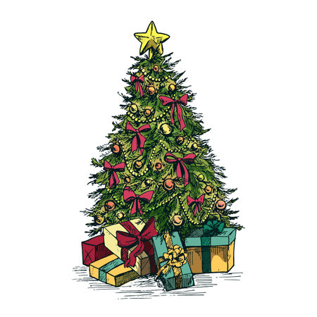 New Year or Christmas tree, vector sketch.のイラスト素材
