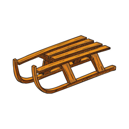 Sketch of wooden sledge or sleigh, vector icon.のイラスト素材