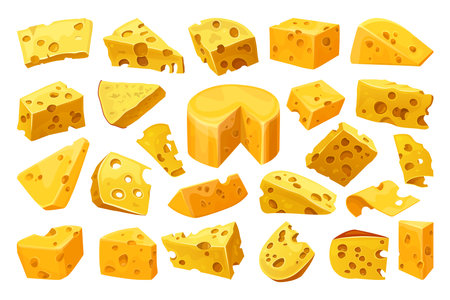 Cheese or curd pieces, vector icons setのイラスト素材