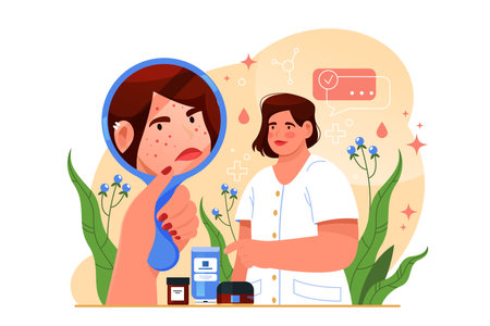 Skin treatment, acne or dermatitis inflammation, vector.のイラスト素材