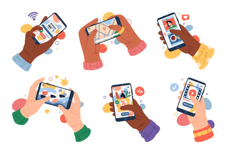 Mobile apps using, entertainment and services applications.のイラスト素材