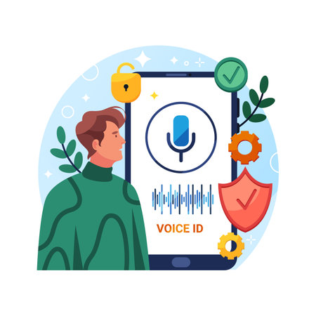 Voice id or speaker recognition, mobile security system, vector.のイラスト素材