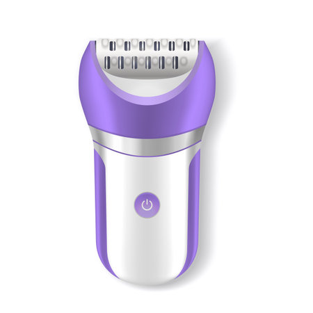 Isolated vector image of depilator. Epilator for woman depilation clipart. Shaver for women. Girl hair removal or depilatory procedure Stainless shaving for epilating. Beauty, hygiene, shaving theme.のイラスト素材
