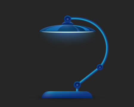 Vector image of Isolated table lamp. Light or spotlight for interior. Desk illuminating metal item for home. Electrical lampshade. Realistic furniture. Flexible and adjustable lamp. Indoor theme.のイラスト素材