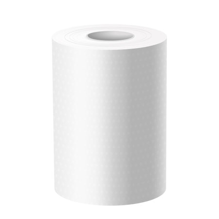 3d mockup or closeup of vertical paper towel roll. Template image for kitchen or bathroom. Clean sheet or packaging accessory. Round tube for hygiene. Wipe cylinder isolated. Domestic and hygienic.のイラスト素材