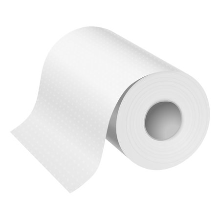 Realistic vector image of paper towel. Mockup or closeup of blank sanitary object. Hygienic item close or mock up. Photorealistic or 3d roll of tissue. Hand utility or bath accessories. Restroom sheetのイラスト素材