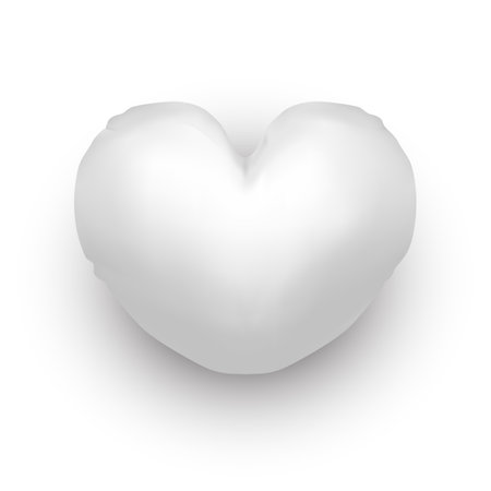 Vector image of heart-shaped pillow for branding. Bedroom element for sleeping. Interior blank or empty decor or decoration for bed. Textile branding. Cushion and furnishing manufacturing. Realistic.のイラスト素材