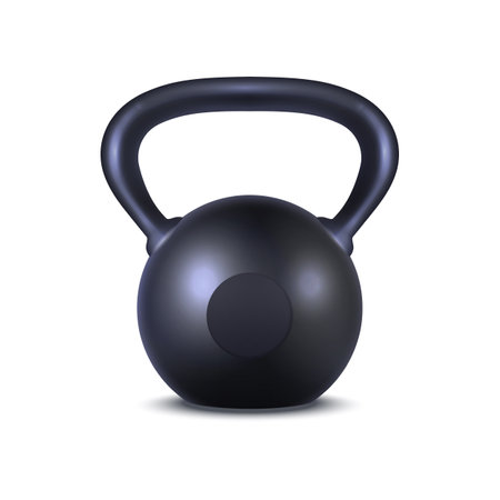 Kettlebell or dumbbell vector image. Weight training gear clipart. Dumbell sign for powerlifting. Banner with kettle bell for weightlifting. Bodybuilder exercise instrument. Sport and strength theme.のイラスト素材