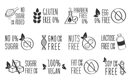 Vector stickers or tags for healthy food. Vector.のイラスト素材