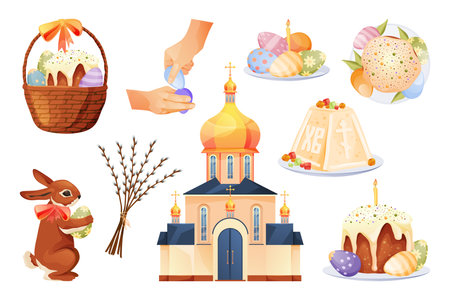 Set of isolated easter icons for religion holidayのイラスト素材