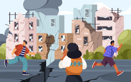 Vector illustration of people run from earthquakeのイラスト素材