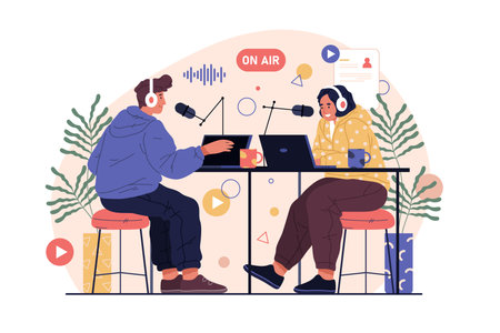 Vector illustration of radio air at studio. Flatのイラスト素材