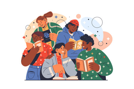 Flat vector people at reading or reader club.のイラスト素材