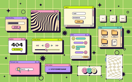 Vector retro ui screen or gui window on backgroundのイラスト素材