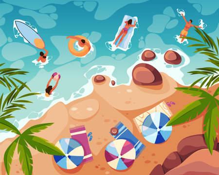 Vector illustration of sea or ocean beach top viewのイラスト素材