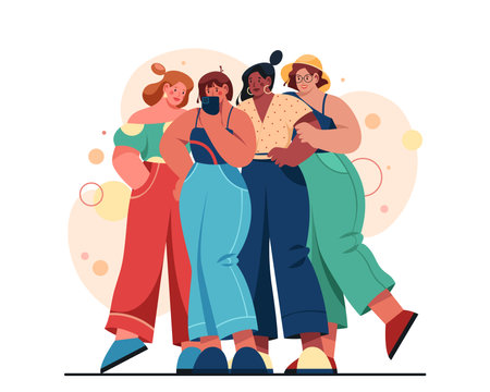 Vector clipart of women group taking selfieのイラスト素材