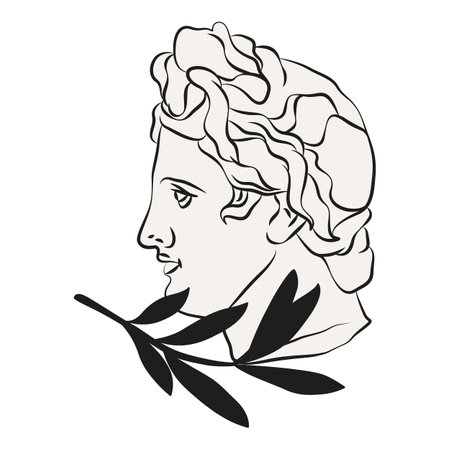 Head of greek man statue vector image. Isolated apollo face or greece marble portrait of god. Antique monument for europe culture. Ancient craftsmanship. Male element for history graphic design.のイラスト素材