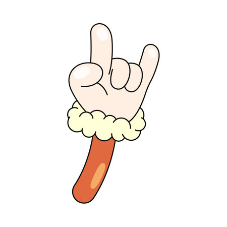 Cartoon hand showing sign of horns. Vector isolated image or patch, badge for winter holidays. Greetings card for new year or merry christmas celebration. Xmas festive card as pop art icon. Wintertimeのイラスト素材