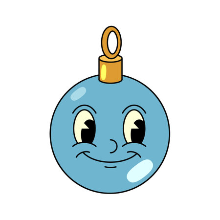 Smiling decoration bubble for new year. Vector pop art icon of bulb decoration for Christmas tree. Funny greeting card for Xmas celebration. Winter holiday comic print . Funny character face. Festiveのイラスト素材