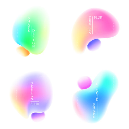 Set of vector blurred shapes or gradient blur element. Soft watercolor palette or abstract gradient fluid element. Colorful background effect blobs. Fluorescent radiant creative backdrop. Glow effectのイラスト素材