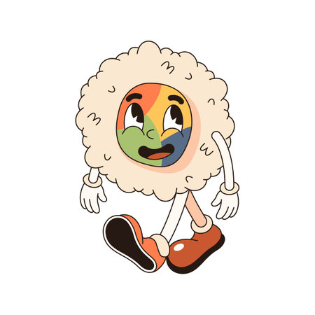 Pop art vector uramaki sushi. Character with faceのイラスト素材